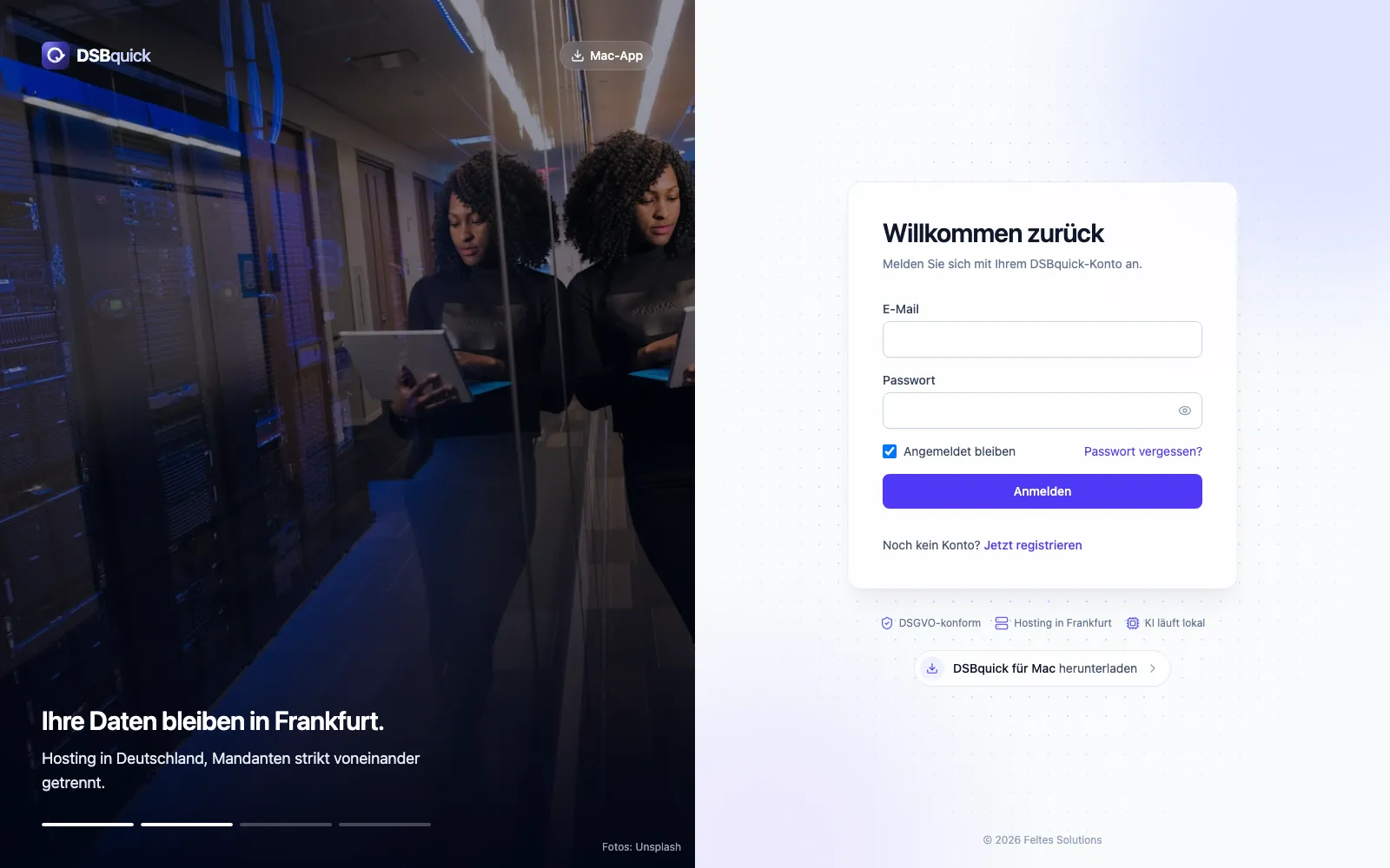 Bildschirmfoto der Anmeldeseite von DSBquick